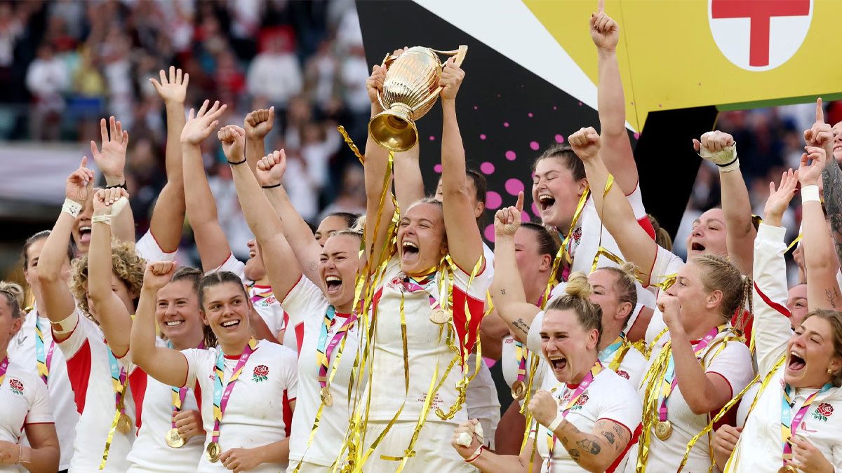 The Red Roses celebrating as world champions