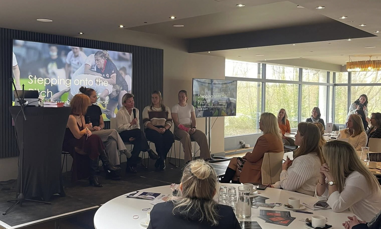Susie Appleby speaking with the rugby panel